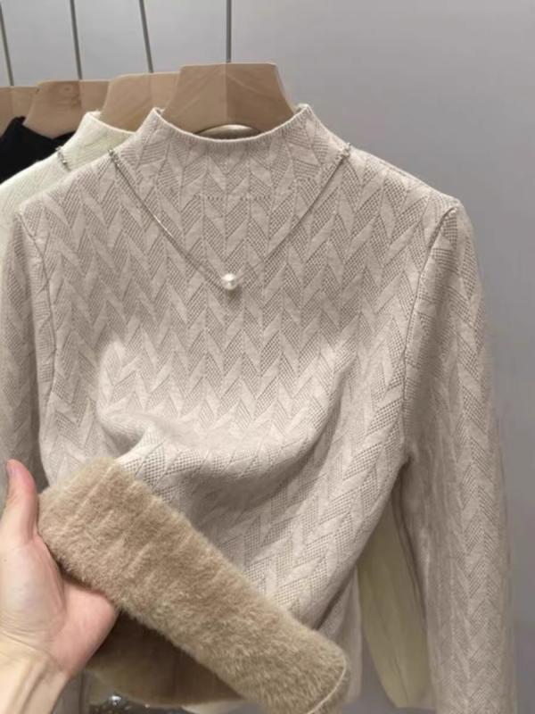 ニット レディース 秋冬 ハーフネック あったか カットソー トップス インナー レイヤード 重ね着 伸縮性 ストレッチ やわらかい ふんわり