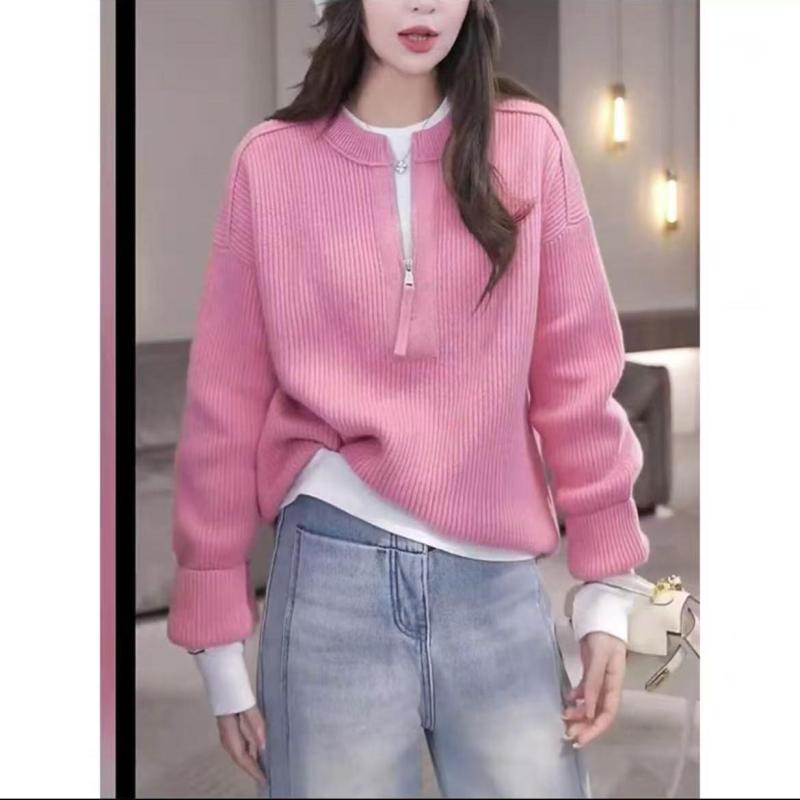 ニット レディース 韓国風 ふわふわ 柔らかい ファッション プルオーバー トップス 無地 秋冬 おしゃれ 暖かい ハーフジップ セーター カーディガン 伸縮性