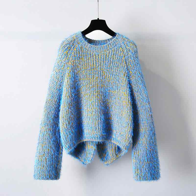 ニット レディース ゆったり 厚手 秋冬 トップス ファッション ブルー ニットソー ドロップショルダー オーバーサイズ 体型カバー あったか 暖かい カジュアル きれいめ かわいい2