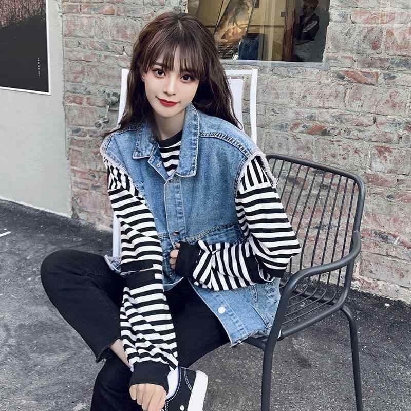 ベスト レディース ダメージ加工 デニム ゆったり カジュアル ノースリーブ トップス ジャケット 学生 アメカジ 古着風 Gジャン・スタイル: 通勤・色: ブラック, ブルー・サイズ: S, M, L・対象: 女性・製品カテゴリ: ベスト