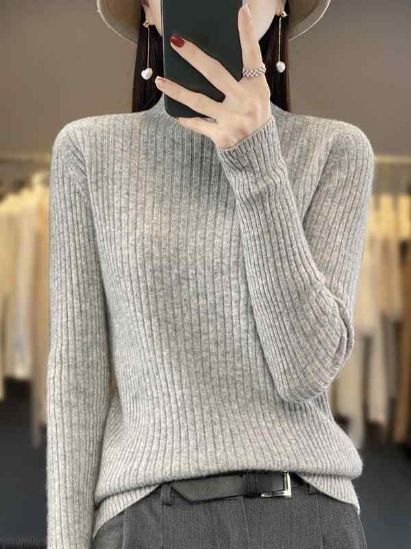 ニット レディース 秋冬 韓国風 スリム 長袖 トップス ハーフネック 厚手 セーター カットソー
