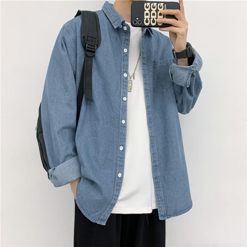 シャツ メンズ 男性用 長袖 デニム ワークシャツ ゆったり 春秋物 トップス カジュアル 日系