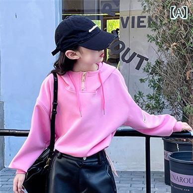 キッズ 秋冬 セットアップ 韓国風 ゆったり ショート丈 ドローストリング トレーナー ワイドレッグ ワーク レザーパンツ