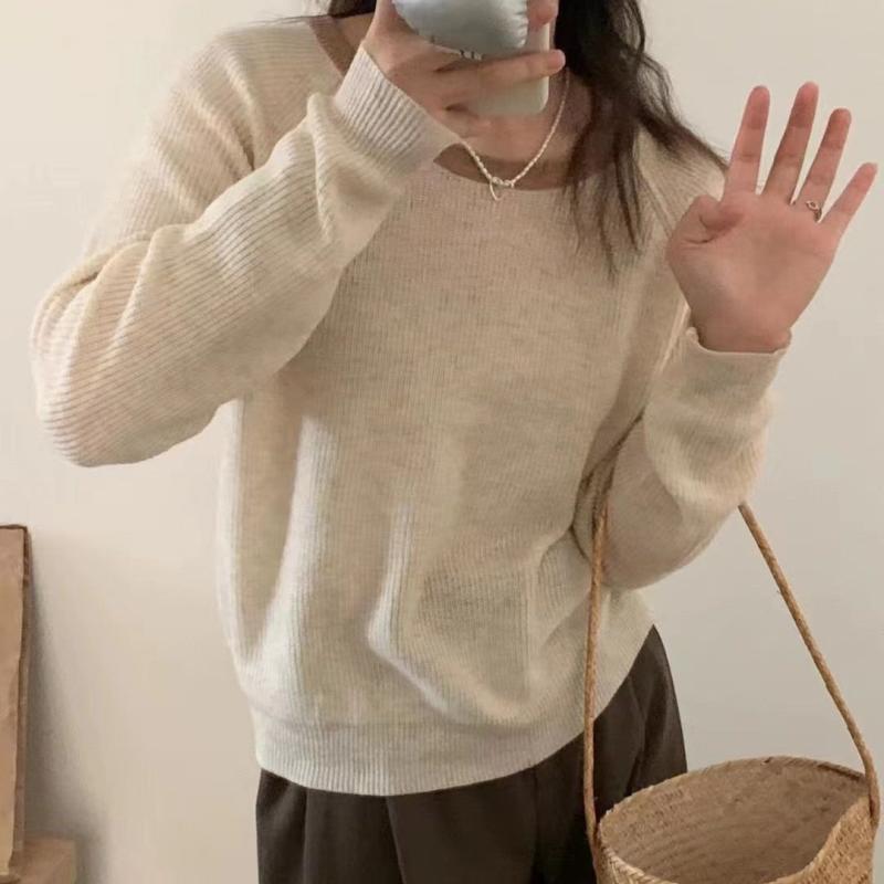 樂天商城 - ニット レディース 春秋 韓国風 丸首 切り替え ニット セーター 女性用 長袖 トップス 配色 暖かい ふわふわ かわいい カジュアル ゆったり2