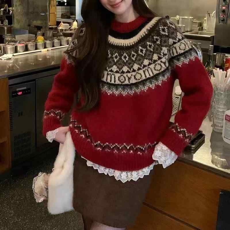 ニット レディース 秋冬 クリスマス 赤色 宽松 かわいい ふわふわ 柔らかい 暖かい プルオーバー トップス2