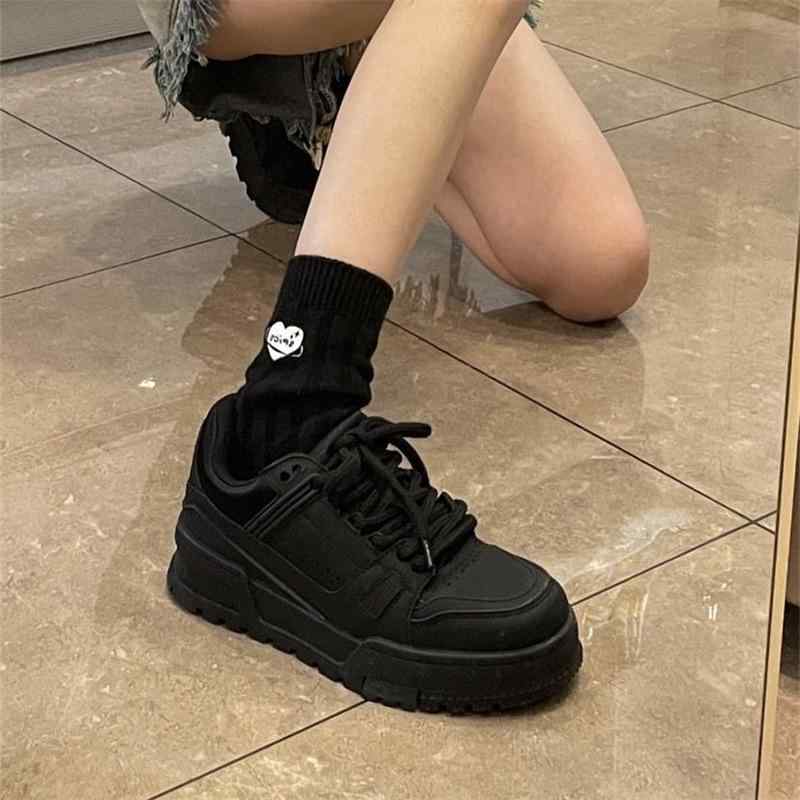 スニーカー 厚底 男性用 女性用 黒 スポーツシューズ カジュアルシューズ ペア ブラック