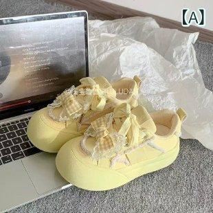 靴 レディース 厚底 スニーカー パンプス かわいい 蝶結び 幅広 軽量 疲れない 歩きやすい ラウンドトゥ カジュアル 白 通勤 通学