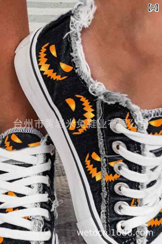 スニーカー レディース 大きいサイズ フラットソール キャンバスシューズ ハロウィン ジャックオーランタン 3Dプリント カジュアル 普段使い