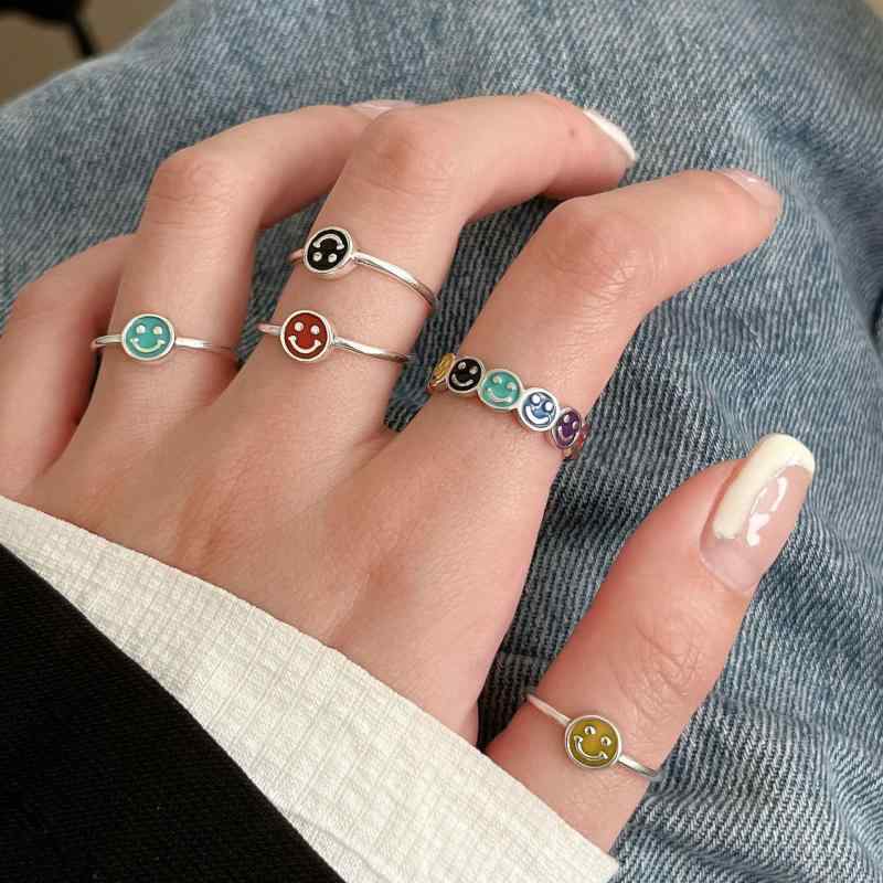 指輪 レディース s925 銀製 リング カラフル かわいい スマイル ニコちゃん 指輪 アレルギー対応 リング