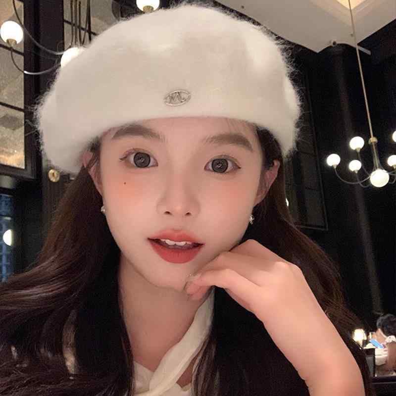 ベレー帽 レディース アンゴラ ウール混 秋冬 加厚 保温 画家帽 ニット帽 八角帽 かわいい2