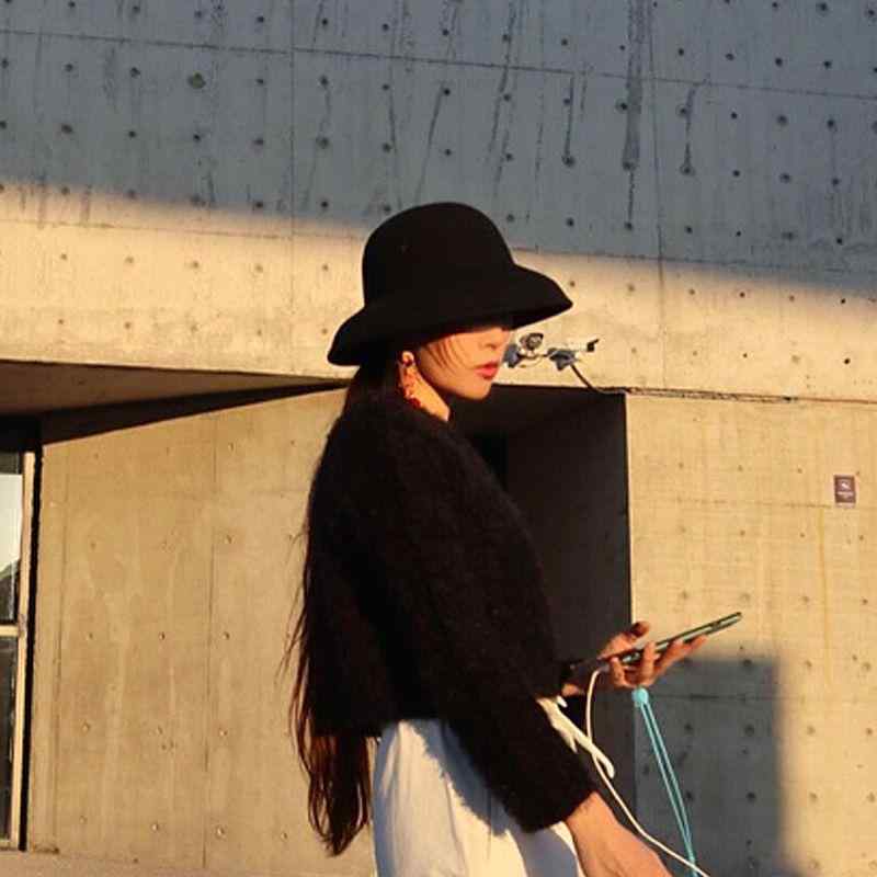 Hat - 帽子 レディース 秋冬 韓国風 レトロ クローシュ バケットハット 黒 漁夫帽 エレガント フレンチ ウール ハット 上品 かわいい お洒落 デート2