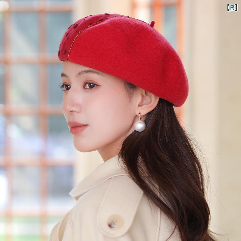 ベレー帽 レディース 秋冬 エレガント 八角帽子 小顔効果 ウール 日系 おしゃれ かわいい 普段使い コーデ2