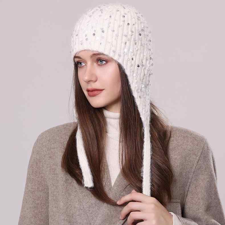 ニット帽 レディース 秋冬 防寒 保温 ファッション 小顔効果 暖かい ウサギ毛 ふわふわ もこもこ かわいい おしゃれ 帽子
