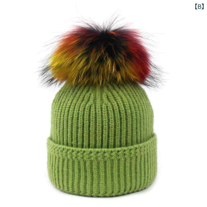 ニット帽 レディース 秋冬 付け外し可能 リアルファー ポンポン付き 無地 ウール混 あったか 防寒 伸縮性 スキー スノボ 旅行
