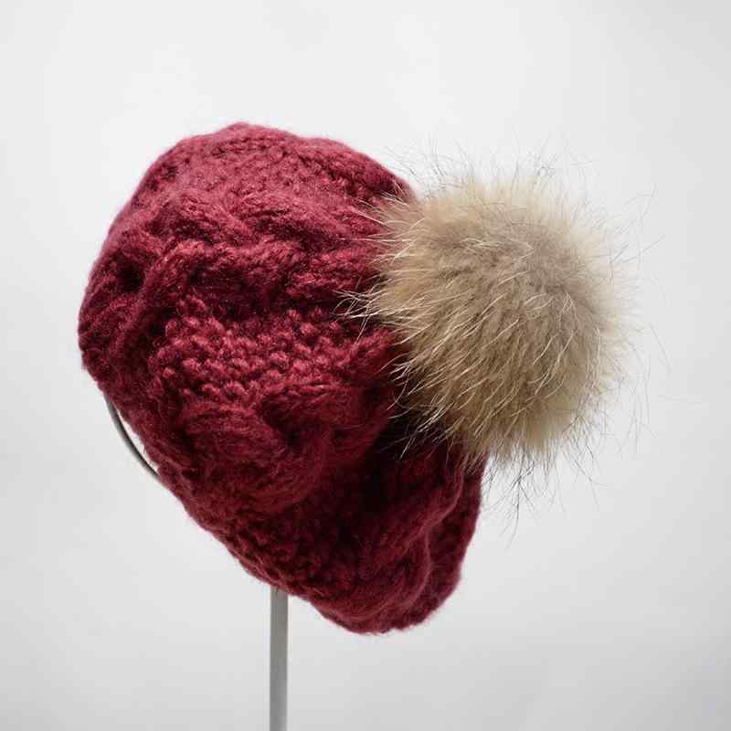 ベレー帽 レディース ニット帽 秋冬 かわいい 手編み チョボ付き ウール 暖かい おしゃれ 防寒 小顔効果 ふわふわ もこもこ プレゼント ギフト