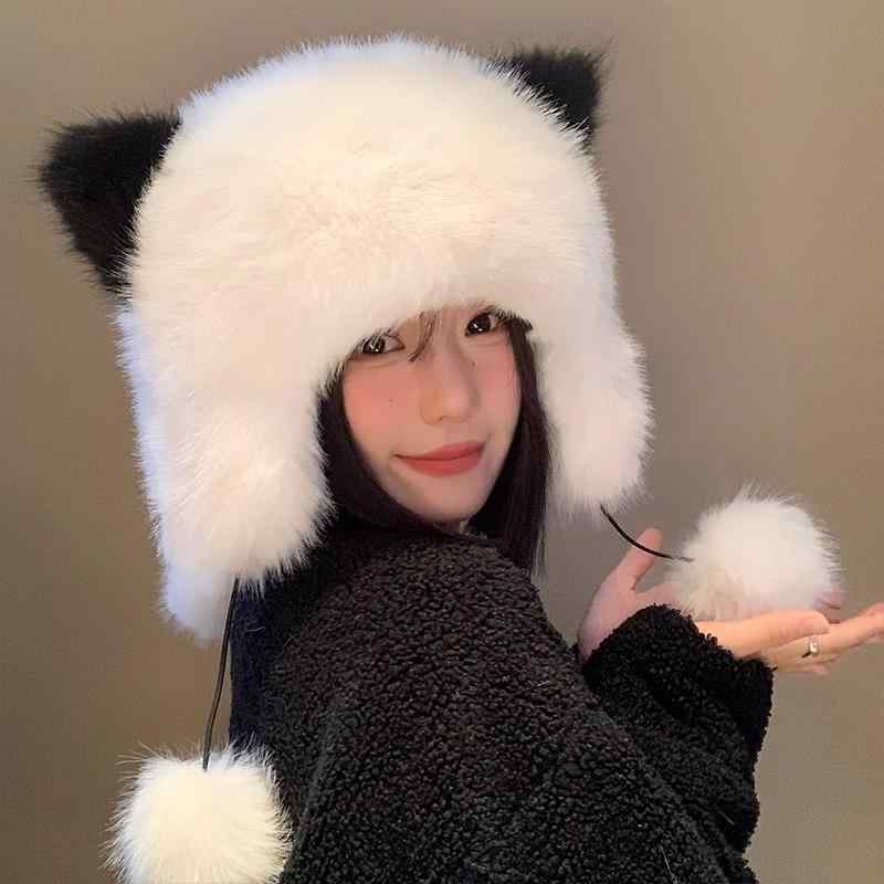 帽子 レディース かわいい 小熊 耳あて付き 秋冬 防寒 保温 毛皮 ふわふわ 包頭 暖かい 耳保護 キャップ2
