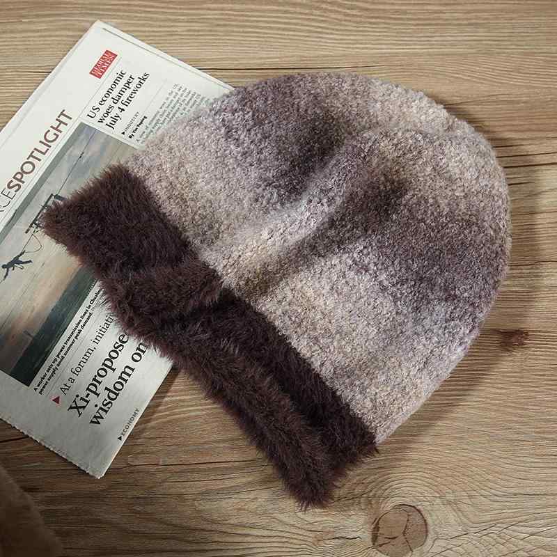 ニット帽 レディース 大頭 秋冬 韓国風 ファッション ウール混紡 暖かい 防寒 冷え対策(4.0)
