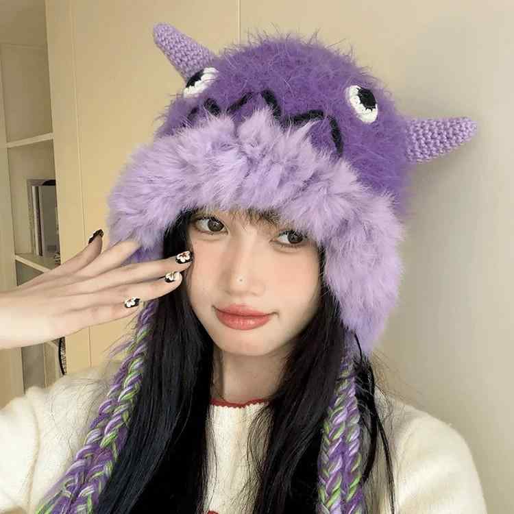 ニット帽 レディース かわいい 小犬 モチーフ 耳当て付き 帽子 秋冬 防寒 アニマル ふわふわ もこもこ 大きめ ゆったり