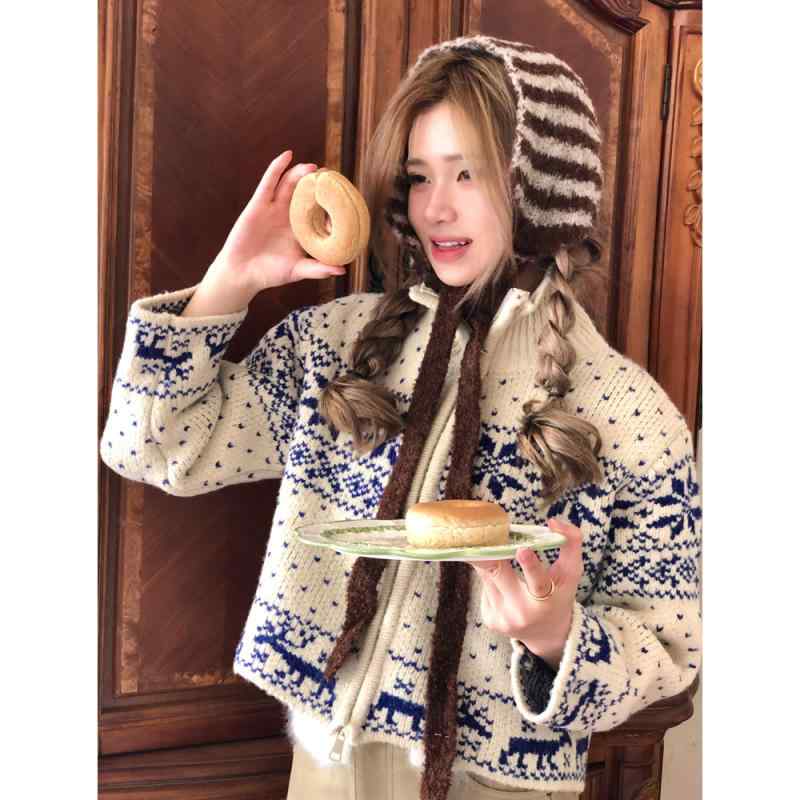 イヤーマフ レディース 秋冬 防寒 ニット 韓国風 黒白 ストライプ 暖かい 防風 自転車 サイクリング かわいい 紐付き イヤーウォーマー2