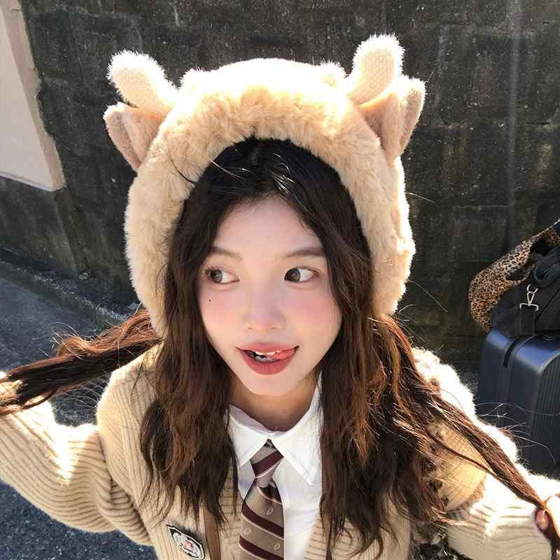防寒耳套 - イヤーマフ レディース かわいい ふわふわ 秋冬 耳当て ヘアバンド 裏起毛 イヤーウォーマー 耳カバー トナカイ キュート 暖かい 防寒