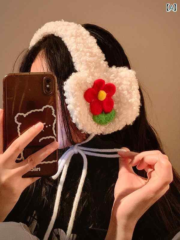 耳あて レディース かわいい 赤色 リンゴ モ...の紹介画像2