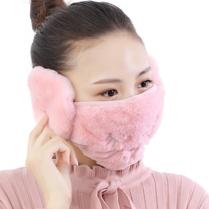 耳当て レディース 冬 アウトドア 自転車 バイク 防寒 加厚 裏起毛 イヤーマフ マスク 一体型 暖かい かわいい ふわふわ(4.0)