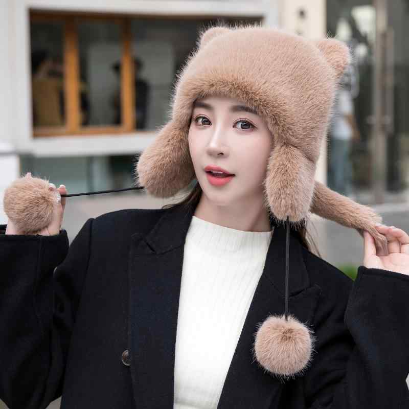 帽子 レディース かわいい 小熊 フェイクファー 耳当て付き 秋冬 防寒 保温 暖かい ふわふわ モコモコ