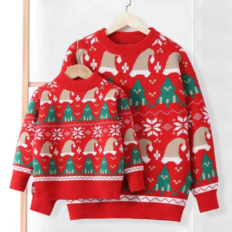 ニット キッズ クリスマス セーター 女の子 男の子 クリスマスツリー 冬 ラウンドネック プルオーバー トップス あったか