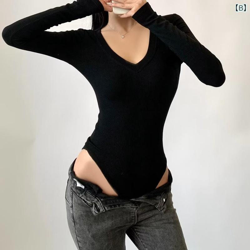 ソファポテトのTシャツ レディース 秋冬 セクシー Vネック 長袖 ベルベット 無地 トップス インナー 普段使い 部屋着｜アングル3
