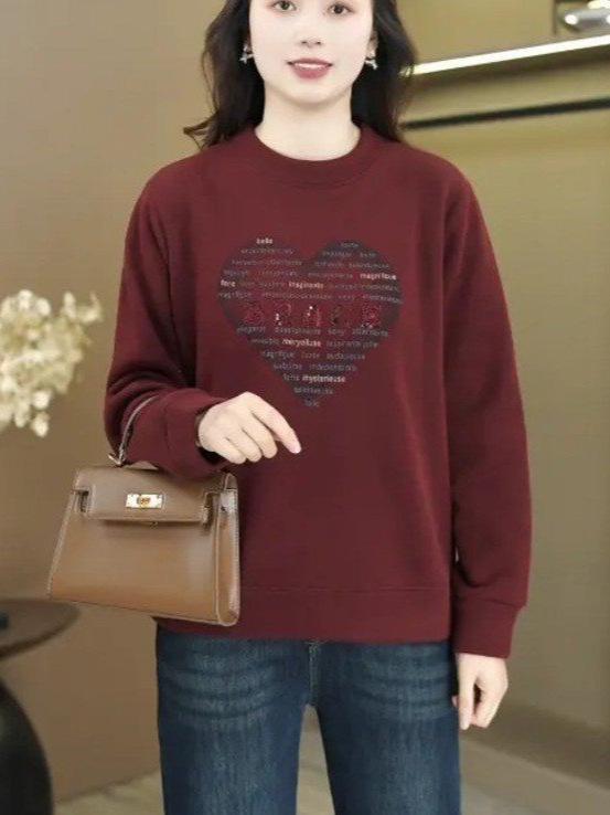 スウェット レディース 秋冬 裏起毛 あったか トレーナー 長袖 丸首 トップス インナー ハート ロゴ