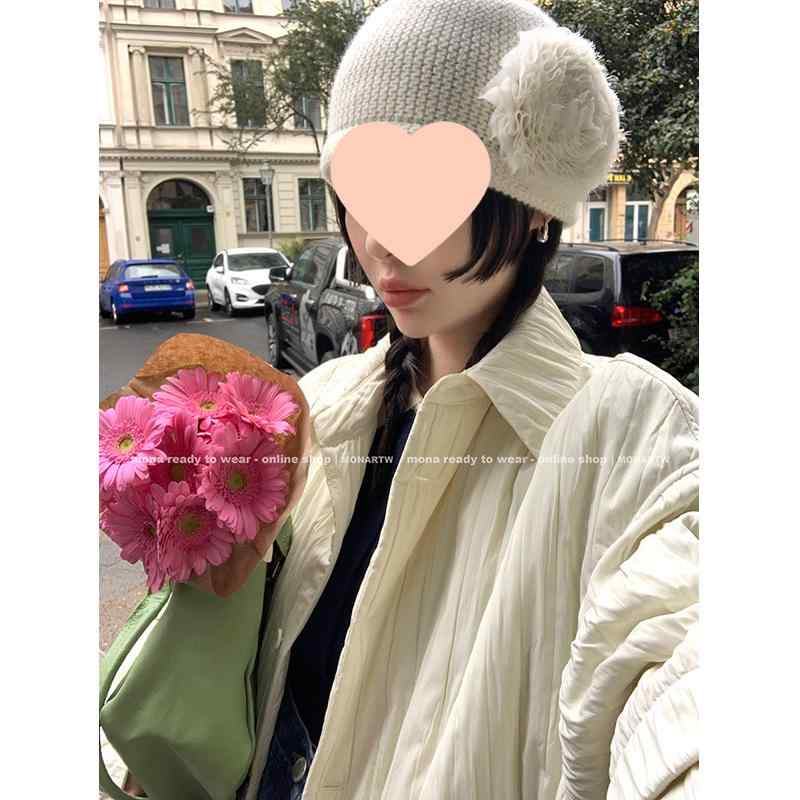 Cap - 帽子 レディース 100% ウール ニット帽 花柄 高級感 秋冬 ファッション 暖かい おしゃれ かわいい 防寒