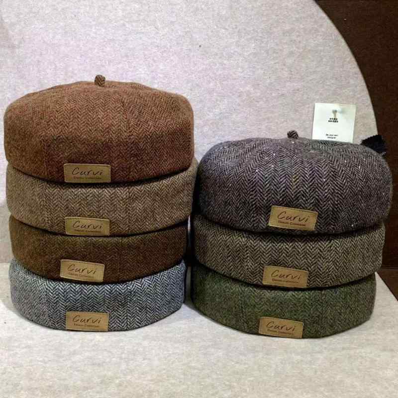 ベレー帽 レディース 秋冬 ウール ヘリンボーン イギリス風 レトロ 八角形 蓓蕾 画家帽 小顔効果 おしゃれ かわいい