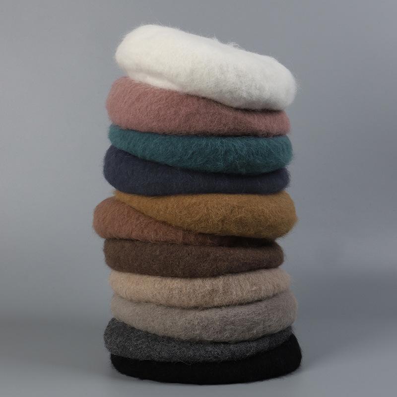 2帽子 レディース 秋冬 ウール ベレー帽 ラビットファー 羊毛混紡 無地 画家帽 あたたかい 防寒