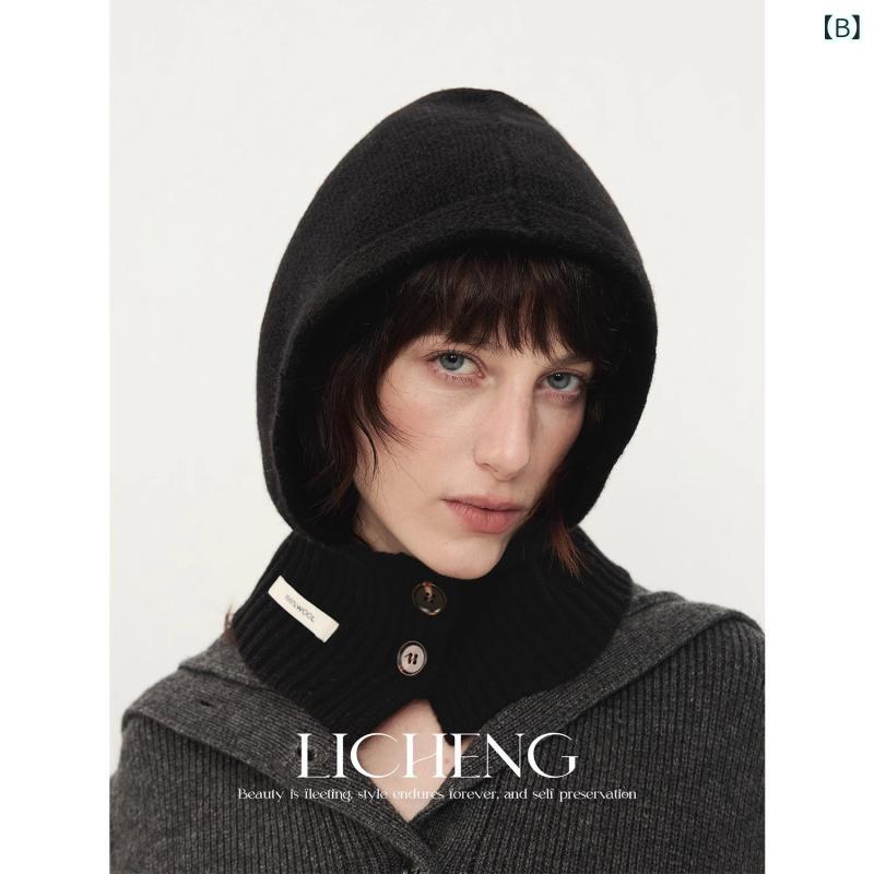 バラクラバ レディース 秋冬 レッド 保温 ニット帽 ウール 帽子 暖かい 防寒2