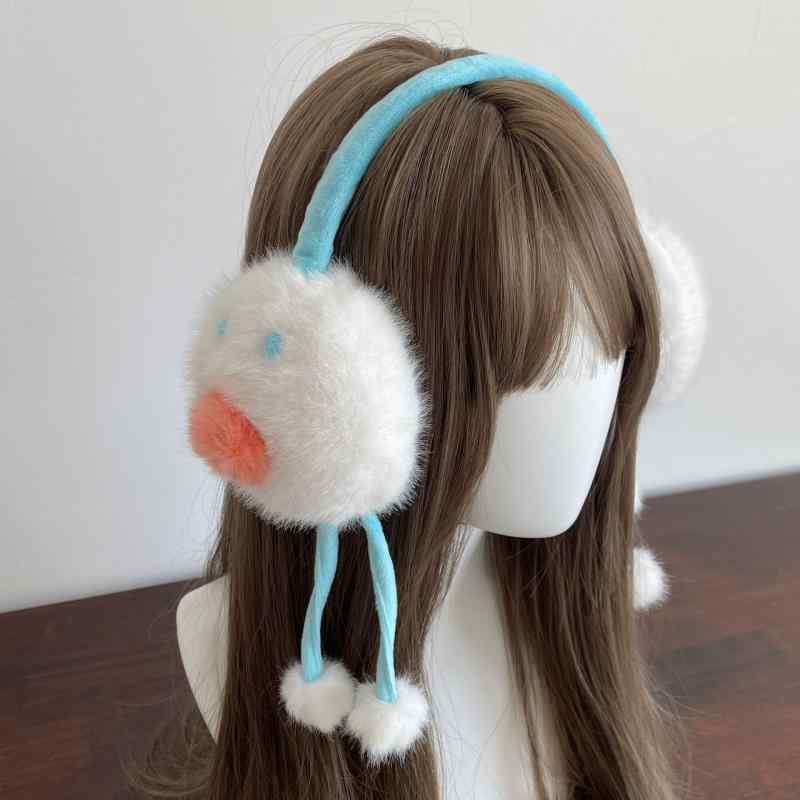 2イヤーマフ レディース 学生 秋冬 かわいい 防寒 防風 保温 雪だるま モチーフ 裏起毛 ふわふわ もこもこ 通学 自転車 スキー スノボ 旅行