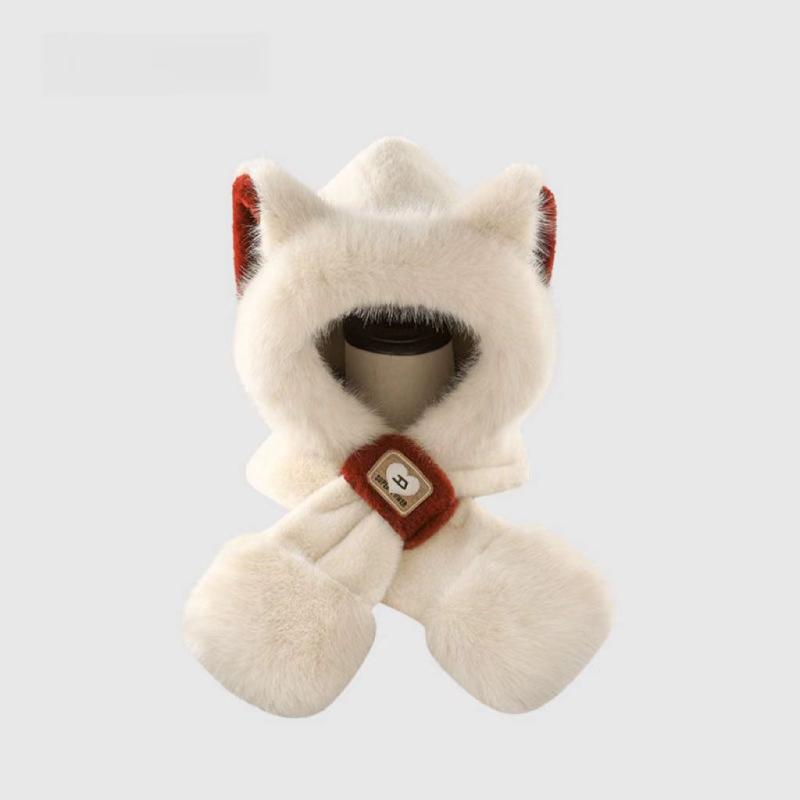 帽子 レディース かわいい 狐耳 あったか ニット帽 マフラー 一体型 秋冬 防寒 防風 自転車 通勤 通学 ..