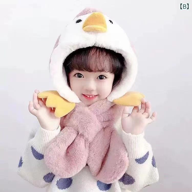 帽子 キッズ 秋冬 防寒 裏起毛 ペンギン かわいい 男の子 女の子 ニット帽 マフラ...