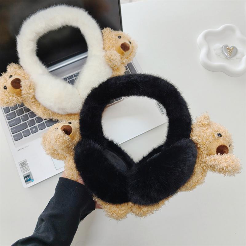 イヤーマフ レディース 秋冬 かわいい 小熊 耳当て 折りたたみ 厚手 防寒 保温 学生 自転車 バイク 運転 通勤 通学 ふわふわ もこもこ