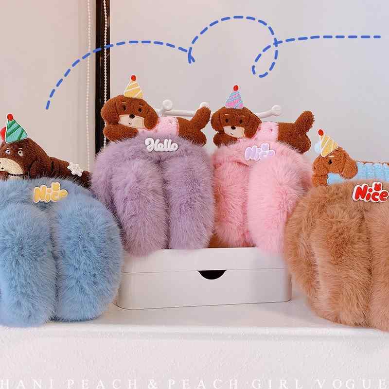 2耳あて レディース かわいい 犬 秋冬 防寒 イヤーマフ キャンディカラー ガーリー ふわふわ もこもこ あったか イヤーウォーマー 冷え対策