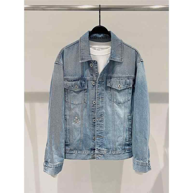 ジャケット メンズ デニム ブルー 植物 花柄 刺繍 Gジャン アウター 白敬亭 同型 カジュアル スタイル