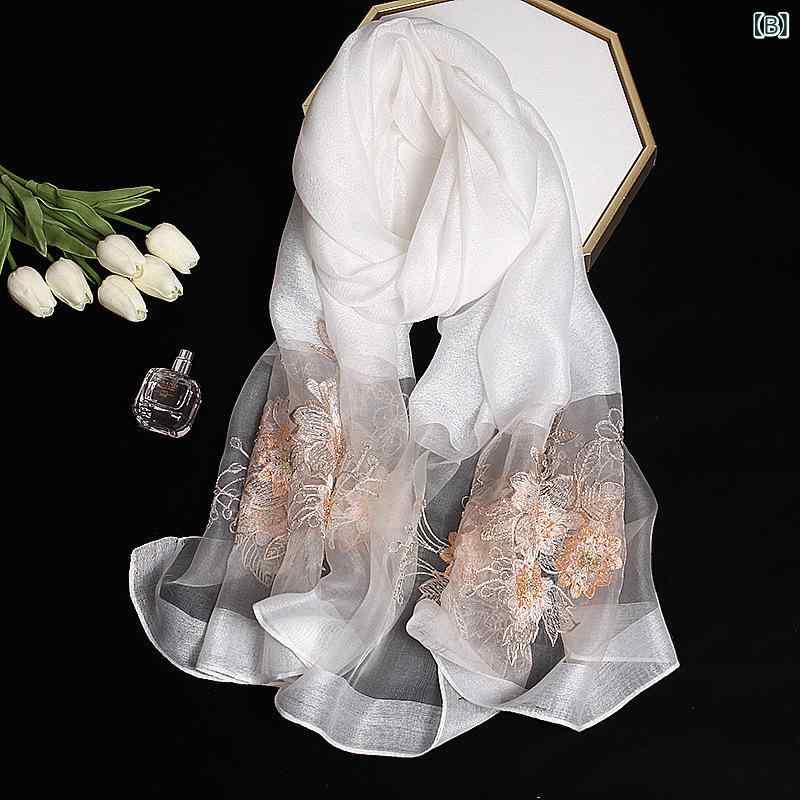 マフラー レディース シルク 絹 刺繡 ショール ストール ウール 牡丹 羊毛 花柄 刺繍 秋冬 防寒 高級感2