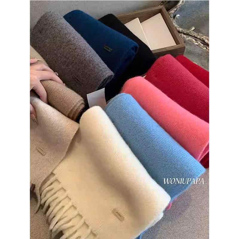 マフラー レディース 秋冬 ウール100% 無地 厚手 大判 ストール ショール 防寒 暖かい フリンジ付き 高級感 高密度 ベージュ アイボリー ブラック2