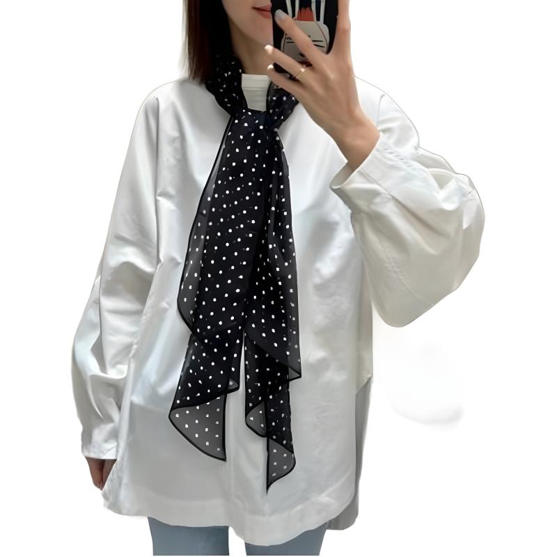 スカーフ レディース 春秋 シルク ドット柄 白黒 韓国風 文芸的 ネックウォーマー 薄手 ストール 紫外線対策 首元 защиты 高級感2