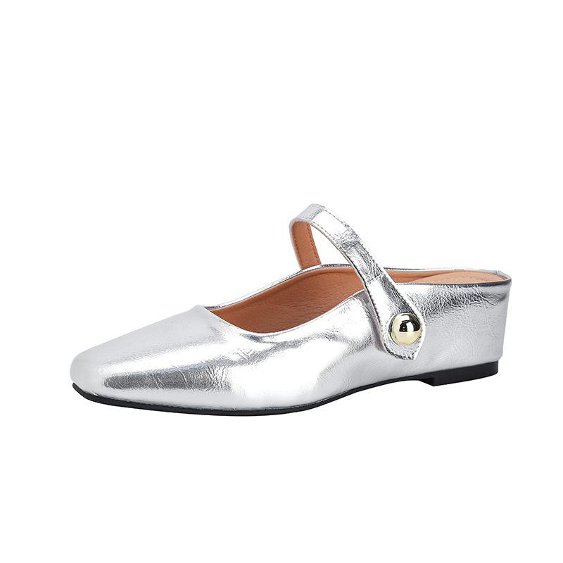 サンダル レディース シルバー ローヒール 5cm スリッパ サボ サンダル つっかけ ぺたんこ 歩きやすい 履きやすい カジュアル 婦人靴 女性用