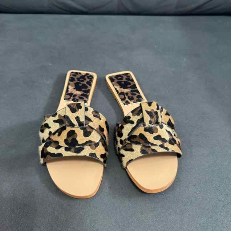 靴 レディース ヒョウ柄 フラット サンダル レザー オープントゥ スリッパ カジュアル 春夏
