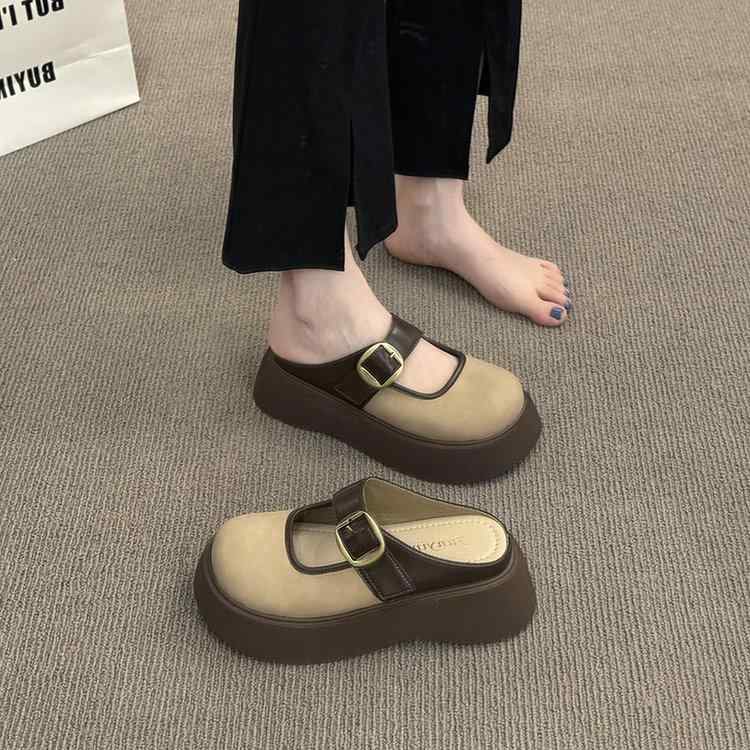 サンダル レディース 厚底 外履き 春夏 レトロ マリージェーン スリッパ サボ サンダル ぺたんこ フラットシューズ 履きやすい 歩きやすい かわいい