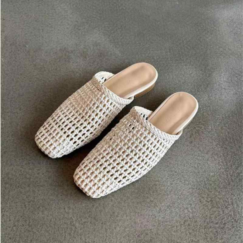 サンダル レディース 編み込み ぺたんこ ローヒール スクエアトゥ スリッパ サンダル 柔らかい 痛くない 歩きやすい つっかけ 普段使い おしゃれ かわいい ファッション 春夏