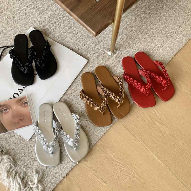 Ballet Shoes - サンダル レディース サマー ビーチ ぺたんこ フラット ローヒール ラウンドトゥ 露趾 オープントゥ ビーサン リゾート バケーション 海 旅行 普段使い かわいい 歩きやすい 軽量 荷葉 フリル