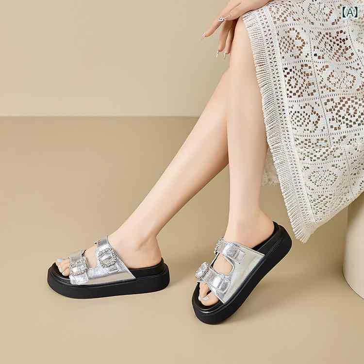 サンダル レディース 厚底 シルバー 滑り止め ビーチサンダル 豚革 ファッション 春夏 カジュアル 普段使い