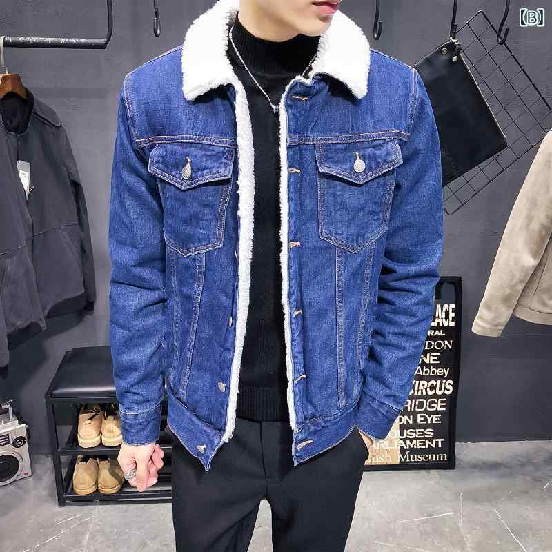 ジャケット 男性用 デニム 裏ボア 防寒 あったか スリム 韓国 綿 羊羔絨 厚手 秋冬